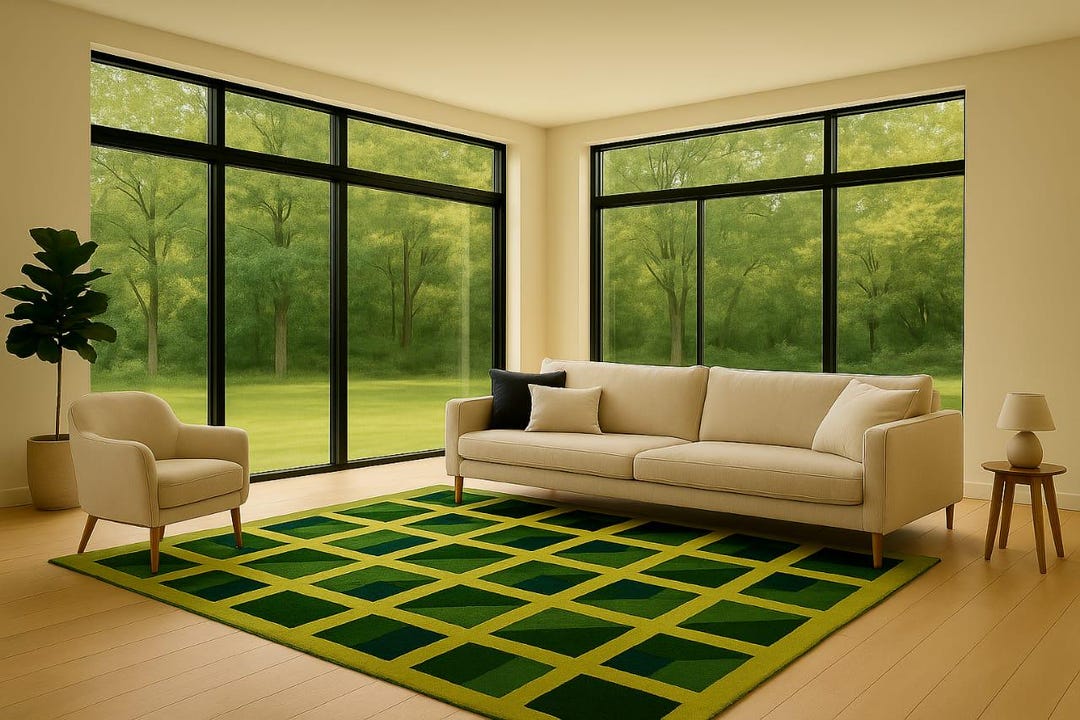 Modern Grid Design: 3D Green Tufted Rug for Living Room - Etsy
