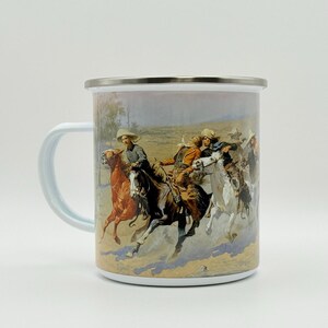 Frederic Remington Dash for the Timber Emaille Camp Becher - 15,5 oz Western Art Cup - Cowboy Geschenk