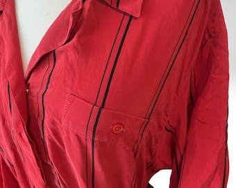 Vintage 80s Red Striped Silk Blouse