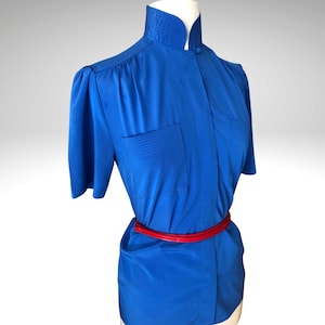 Vintage 80s Electric Blue Japanese Collar Blouse