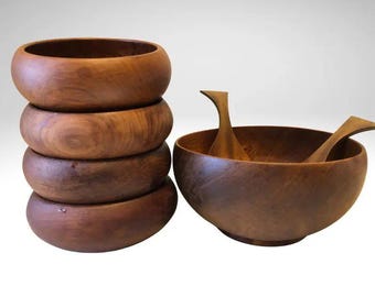 ヴィンテージ Dansk チーク材サラダボウルセット：ミッドセンチュリー