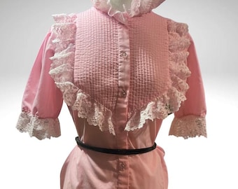 Blusa vintage de encaje rosa de los años 70