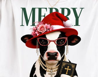 Kerstkoe PNG, Christelijke koe PNG, Kerstcowgirl PNG, Koe met kerst png, Kerstmankoe png, Grappige kerst png, Hulstkoe png, Merrypng