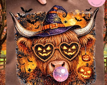 Halloween Highland Cow PNG ,Spooky Cow PNG,Pumpkin Cow ,Western Halloween png, Cowgirl Halloween T shirt , Pumpkin Patch PNG ,Fall Halloween