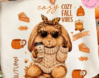 Cozy Bunny PNG, Fall Bunny Clipart, Autumn Sublimation Design, Cute Rabbit Coffee Lover Shirt, Cozy Fall  , Cozy Fall Vibes Digital Download