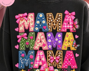 Diseño PNG de patchwork para mamá, camiseta colorida para mamá en formato PNG, sublimación floral para mamá, descarga digital de mariposa con lazo