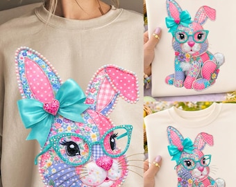 Osterhase PNG, Patchwork Hase PNG, Happy Osterhase PNG, Coquette Osterhase PNG, Kinder Ostern