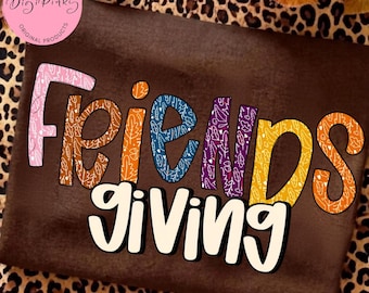 PNG de Friendsgiving, Diseño colorido de sublimación de Friendsgiving, PNG de camiseta de hojas de otoño boho, Diseño retro de amigos de Acción de Gracias, Amigos dando