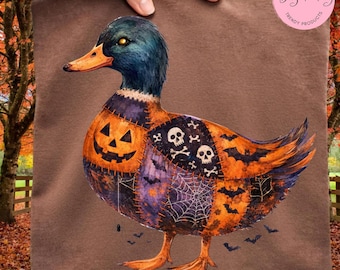 Halloween Duck PNG, Spooky Duck Clipart, Patchwork Duck Sublimation, Cute Fall Halloween Shirt, Patchwork Thanksgiving Png