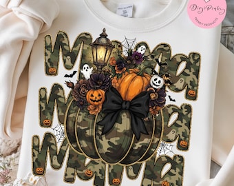 Spooky Mama PNG, Camo Pumpkin Halloween Sublimation Design, Coquette Black Bow Pumpkin PNG, Glitter Western Halloween Mama, Retro Pumpkin