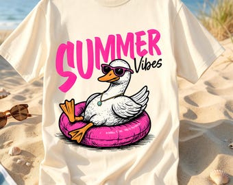 Summer Vibes Duck PNG, Cute Beach Duck Design, Funny Summer Shirt PNG, Tropical Vacation Duck, Goose Summer Vibes, Sublimation Download