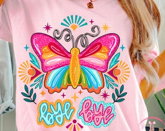 Dag vlinder, png, kleurrijk vlinderontwerp, leuke retro zomer-png, heldere boho vlinderafbeelding, girly esthetische sublimatie