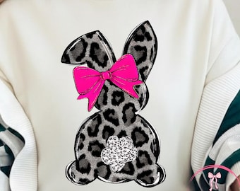 Leopard Osterhase PNG, fröhlicher Osterhase png, Coquette Bow Bunny Girl, trendiges Frühlings-Ostern-Shirt-Design, Retro Ostern Sublimation