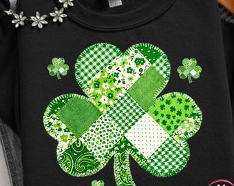 Kleeblatt PNG, St Patrick Tag PNG, Patchwork Kleeblatt PNG, Glückskleeblatt PNG, Retro Klee Shirt Design, St Patrick Grafik