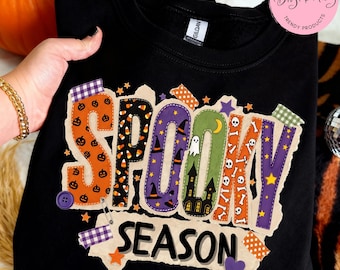 Spooky Season Scrapbook PNG, Halloween Scrapbook PNG, Retro Stripe Halloween ,Patchwork Halloween Design, Cute Halloween Shirt ,Trending png