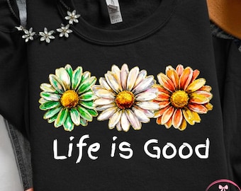 Das Leben ist gut PNG, Gänseblümchen Positives Zitat Design, Adrette Retro Blumen-Shirt Grafik, Inspirierende Sommerästhetik PNG, Boho Blumen