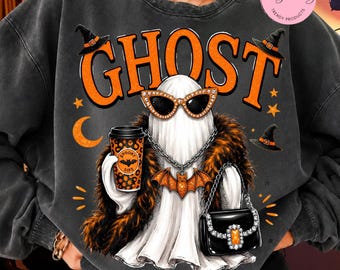 Ghost Halloween PNG, Trendy Ghost PNG, Coquette Ghost PNG, Spooky Season , Boo Crew  , Retro Halloween , Fall Ghost  ,  Boojee Coffee Ghost