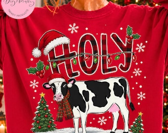 Vaca navideña alegre PNG, camiseta de vaca navideña, vaca a cuadros de búfalo PNG, vaca de Papá Noel PNG, Navidad campestre PNG