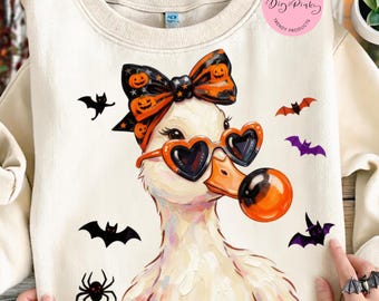 Halloween Goose PNG, Spooky Goose PNG, Cute Halloween Duck PNG, Trick Or Treat Goose, Pumpkin Bow Goose Design, Ghost Season png, viral png