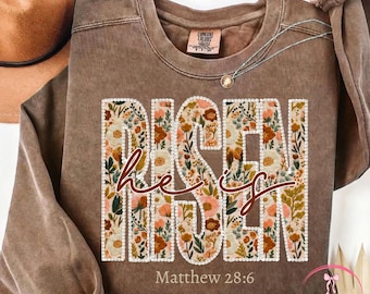 Er ist auferstanden Blumen PNG, Matthäus 28: 6 Ostern Christ PNG, Glaube Ostern Sublimationsdesign, Religiöses Ostern PNG, Er ist auferstandenes Ostern PNG