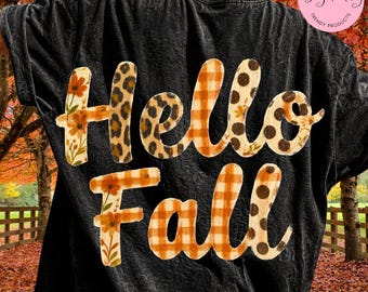 Hello Fall PNG, Fall Shirt PNG, Autumn PNG, Retro Fall Sublimation, Pumpkin Patch Shirt, Trendy Autumn Graphic, Thanksgiving png