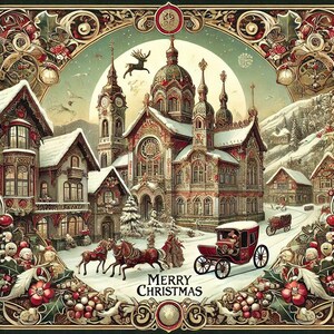 Christmas Digital Art Printable, Holiday Greeting Card Illustration, Winter Scene Wall Decor, Instant Download