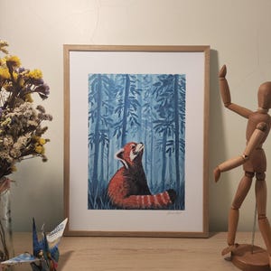 Stampa artistica di acquerello, panda rosso