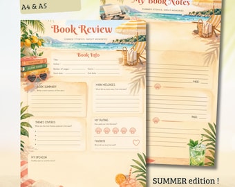 Registro de lectura imprimible en PDF. Pack de verano provenzal, registro de lectura, cuaderno de lectura, reseña de libros | Formatos A4 y A5