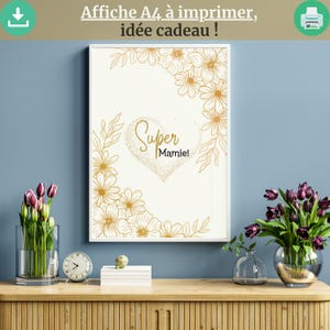 A4 poster for grandmother, granny to offer with message, heart and flowers. Gifts for grandmothers&#39; day, birthday, Christmas pregnancy announcement