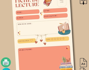 Registro de lectura acogedor imprimible en PDF | Rastreador de libros A4 A5 | Seguimiento de lectura | Editable en Canva | Organización de libros