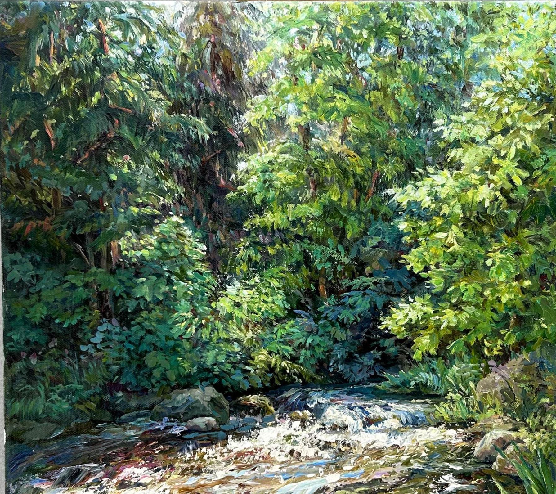 森の小川の油絵 – 自然風景画、森の川 - Etsy 日本