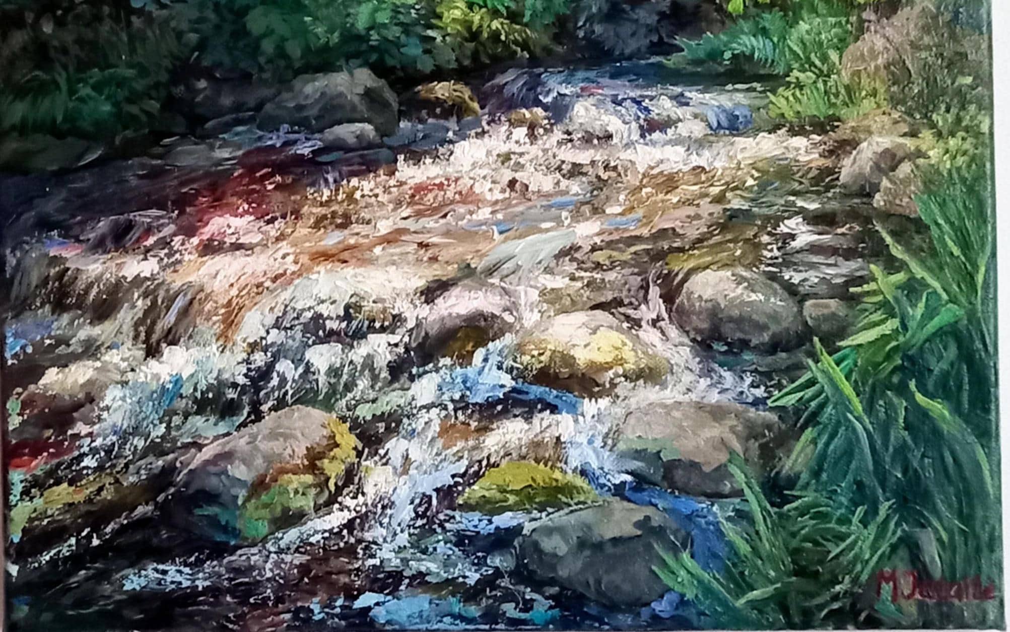 森の小川の油絵 – 自然風景画、森の川 - Etsy 日本