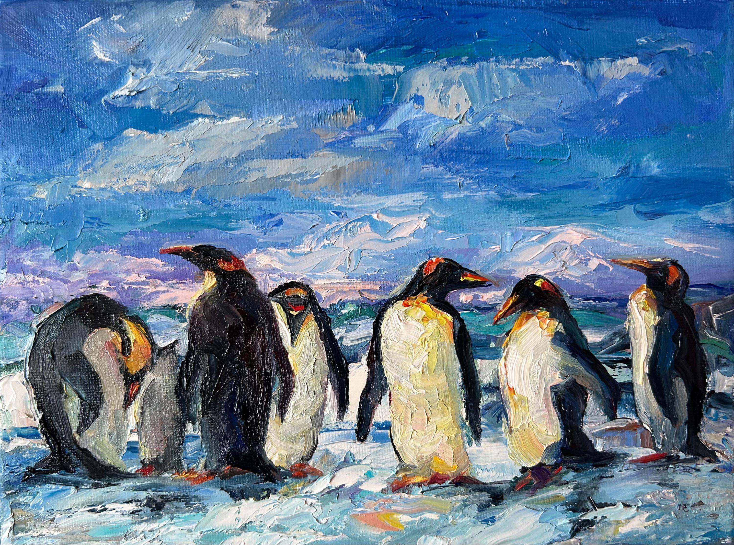 ペンギンの油絵：南極海岸の厚塗り技法、キャンバスに手描き - Etsy 日本