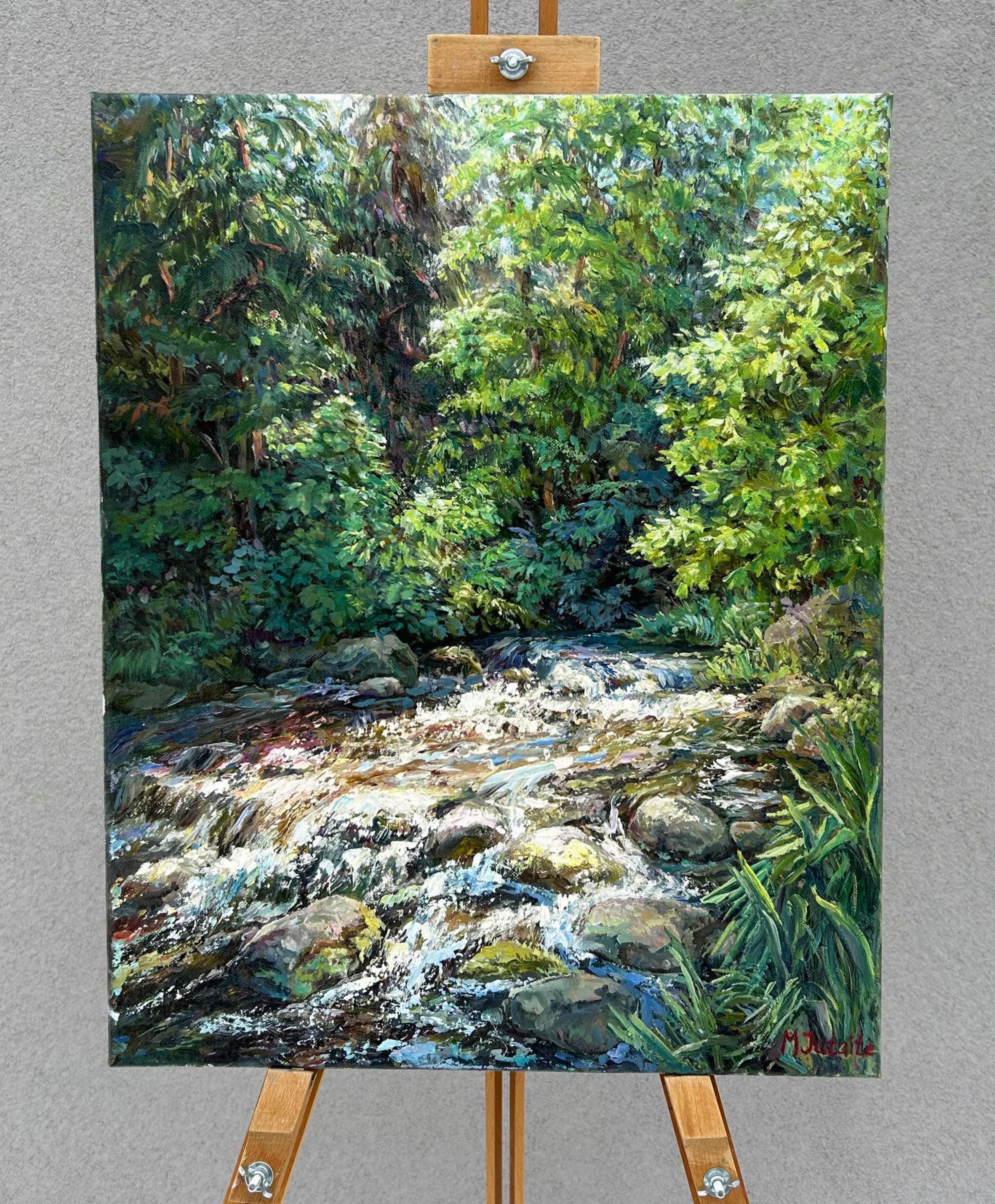 森の小川の油絵 – 自然風景画、森の川 - Etsy 日本
