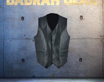 Premium Genuine Leather Motorcycle Vest: Biker Riding Touring Street Vests # 222