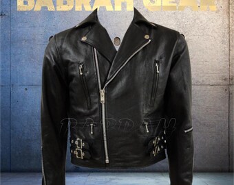 Men's Black Genuine Leather Biker Jacket: Motorcycle Riding Style