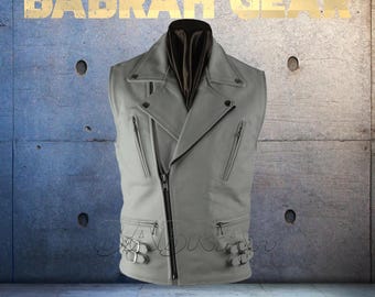 Premium White Genuine Leather Motorcycle Vest: Biker Riding Touring Lapel Street Vests # 250W