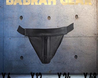 Lambskin Leather Jockstrap: Zipper Front, Black Stripes - Bulk Lot