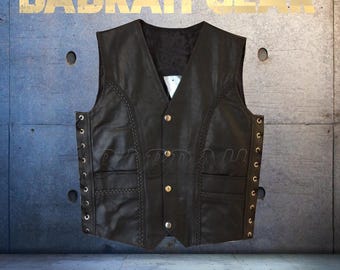 Premium Genuine Leather Motorcycle Vest: Biker Riding Street Vests # 202
