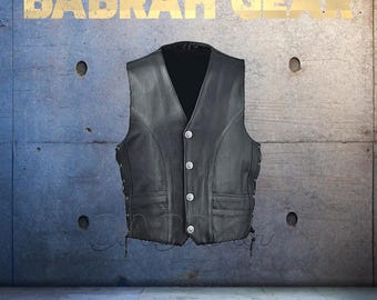 Premium Genuine Leather Motorcycle Vest: Biker Riding Touring Street Vests # 229