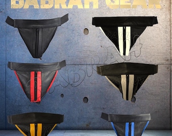 Leather Jockstraps 6-Pack: Zipper Front, Double Piping, Assorted Styles