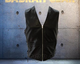 Premium Genuine Leather Motorcycle Vest: Biker Riding Touring Street Vests # 248