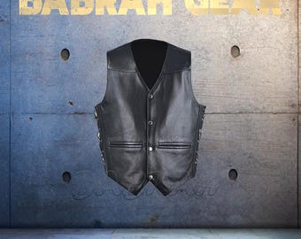 Premium Genuine Leather Motorcycle Vest: Biker Riding Touring Street Vests # 232