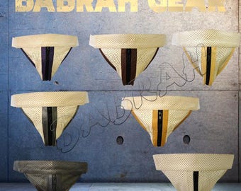 Perforated White Leather Jockstraps: Zipper Front, Piping Detail - 7 Pack