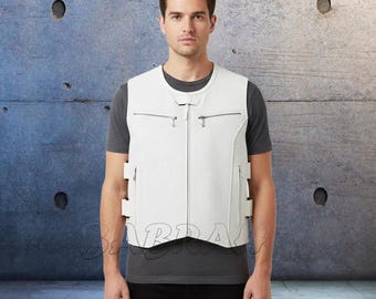 Perforated Premium White Genuine Leather Motorcycle Vest: Biker Riding Touring Street Vests # 251