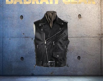 Premium Genuine Leather Motorcycle Vest: Biker Riding Street Vests # 207
