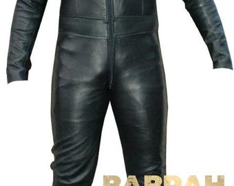 Custom Made Soft Smooth Lambskin Leather Catsuit Front To Back 2-Way Zipper Tailor Made Bespoke Leather Bodysuit Plain Dress Costume New