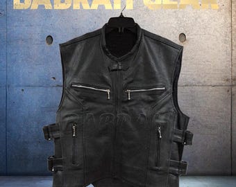 Premium Genuine Leather Motorcycle Vest: Biker Riding Street Vests # 213