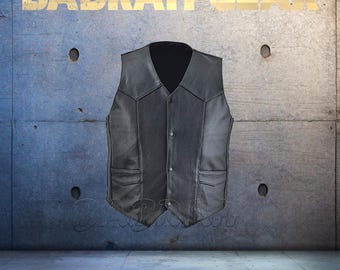 Premium Genuine Leather Motorcycle Vest: Biker Riding Touring Street Vests # 243