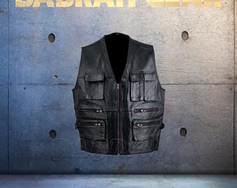 Premium Genuine Leather Motorcycle Vest: Biker Riding Touring Street Vests # 247